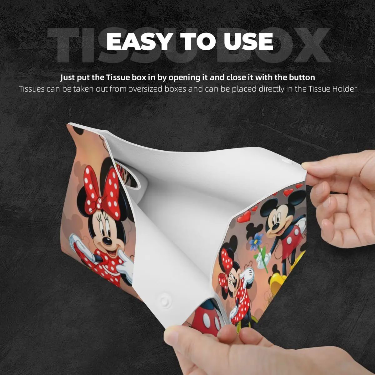 Custom Mickey Minnie Mouse Love Facial Tissue Box Cover Rectangular Cartoon PU Leather Tissue Box Holder for Car Home 4