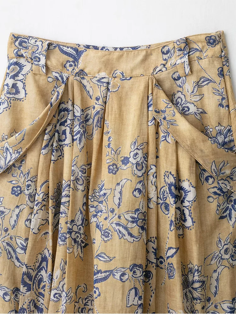 Chic Elegant Printed Long Skirts For Women Fashion 2025 New Floral Vintage Midi Skirt High Street Casual Holiday Skirts