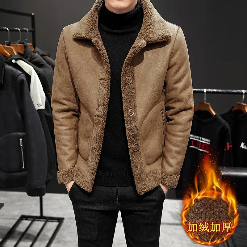 

Winter New Lamb Wool Coat Lapel Loose Warm Men Outerwear Fashion Casual Thicken Male Can Be Worn On Both Sides Jacket Z356