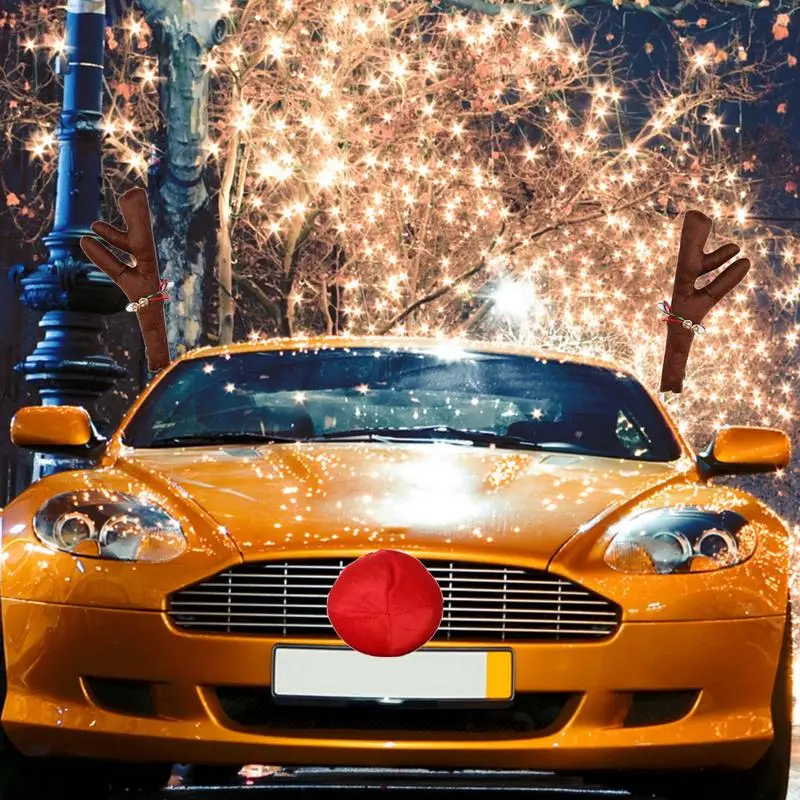 Décoration de voiture de noël en bois de renne et nez de Rudolph avec  lumières colorées, Automobile de vacances - AliExpress