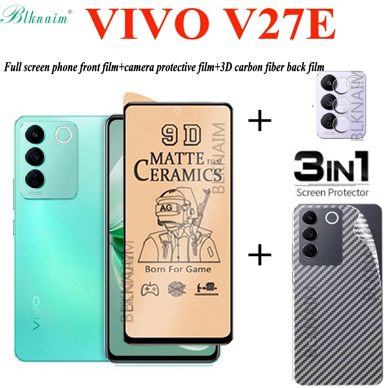 

BLKNAIM (3-в-1) матовая керамическая защитная пленка на весь экран для VIVO V27E + пленка для объектива камеры + Задняя 3D пленка из углеродного волокна