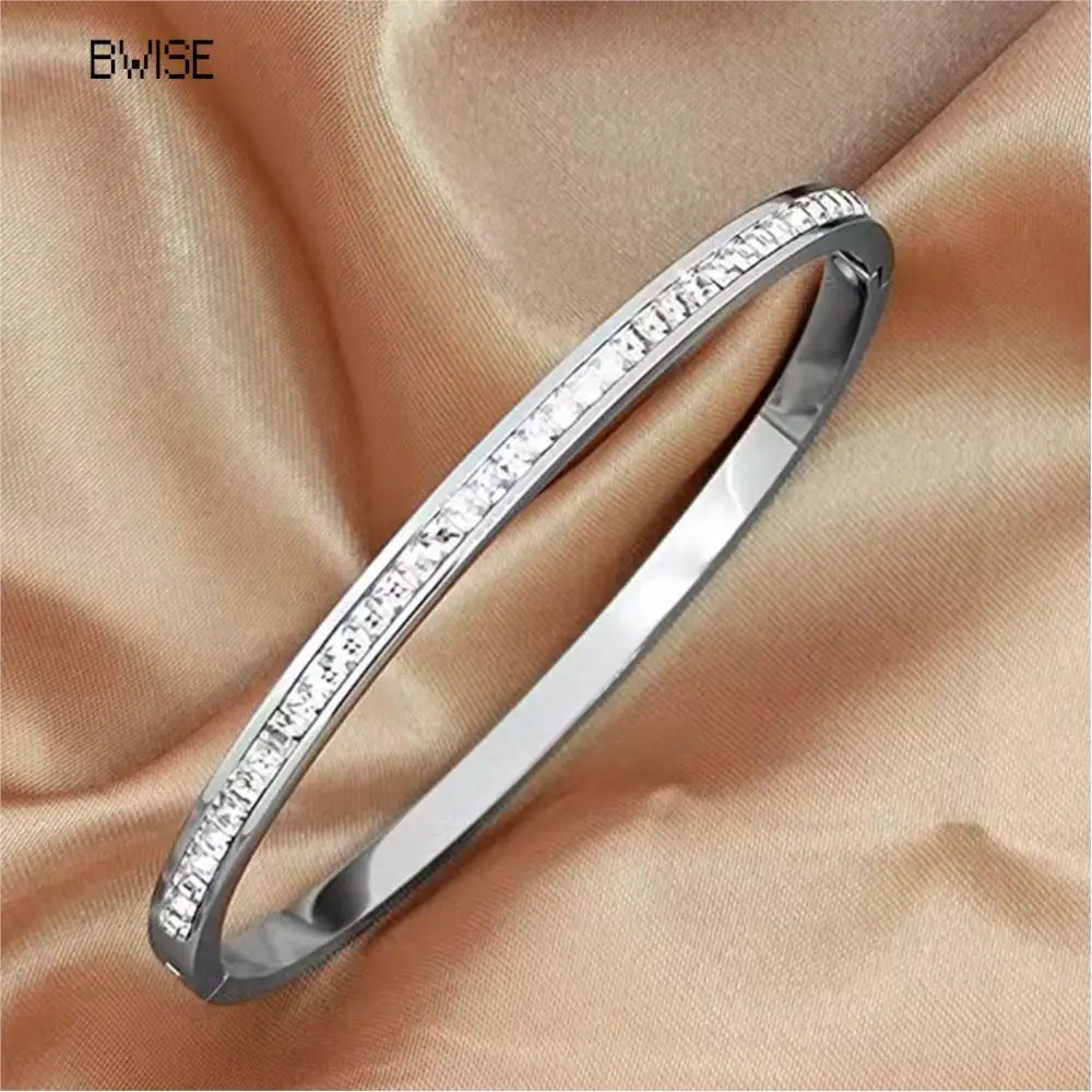 Bwise Ins Style Stainless Steel Bracelet Jewelry Inlaid Cubic Zircon Bracelet Bangles for Women Waterproof Trendy Christmas Gift 3