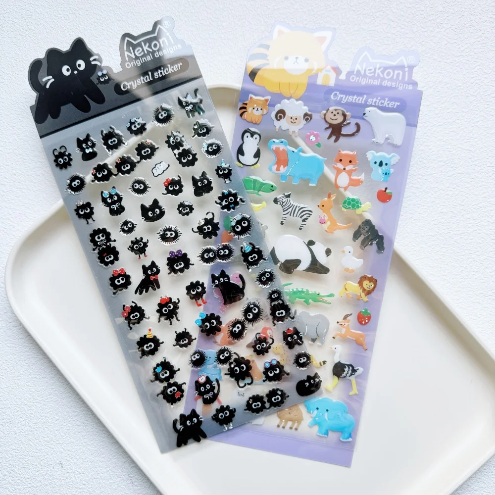 NEKONI Creative Animals Cartoon Crystal Stickers Scrapbooking DIY Journaling Stationery Diary Cute Stickers School Supplies