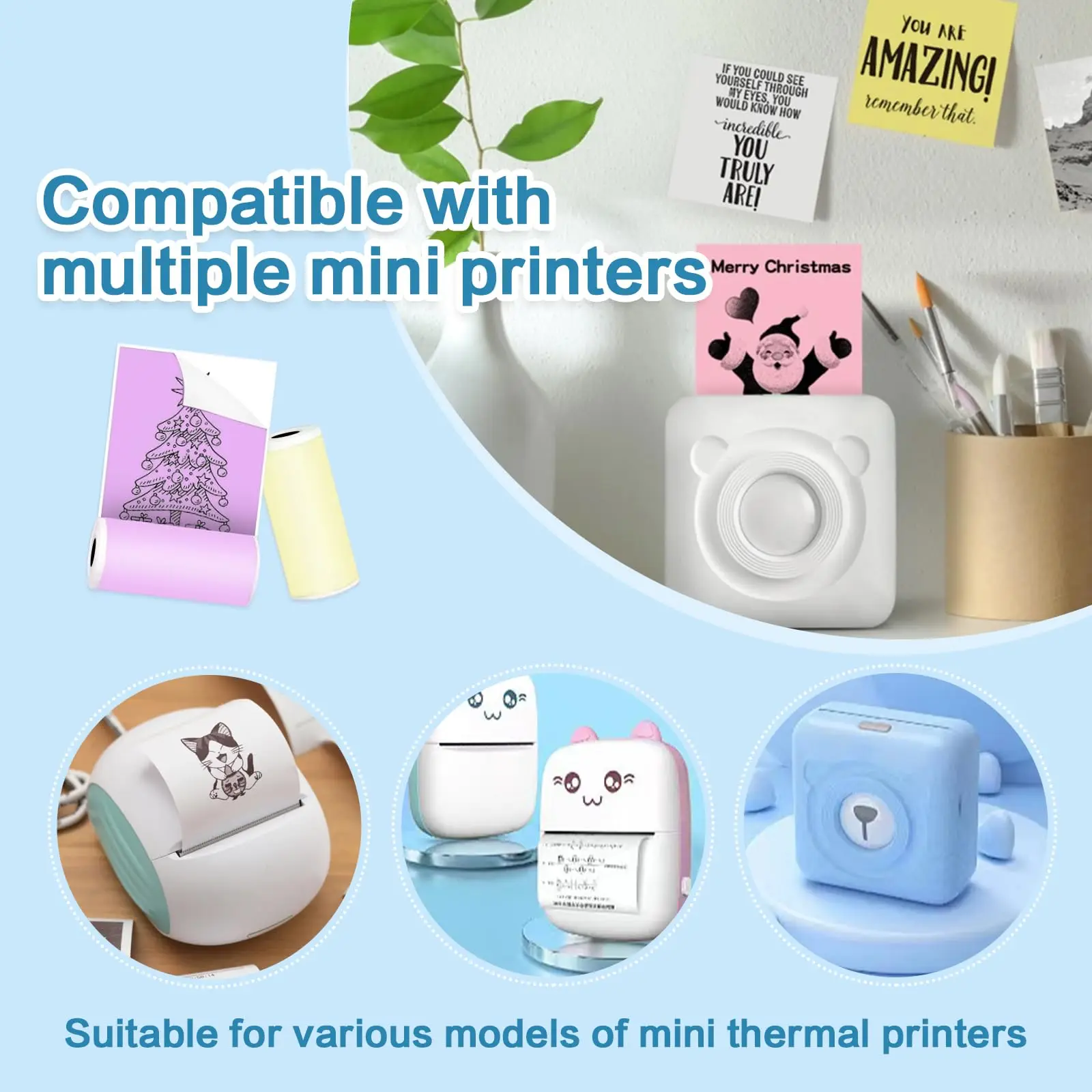 Thermal Paper Printer Sticker Paper Printing Paper Thermal Paper Roll Thermal Printer Paper Thermal Printer Paper Mini Self-adhesive Label Printer Paper Compatible With T02/M02/M02/M02SPRO/M04AS/M04S Mini Thermal