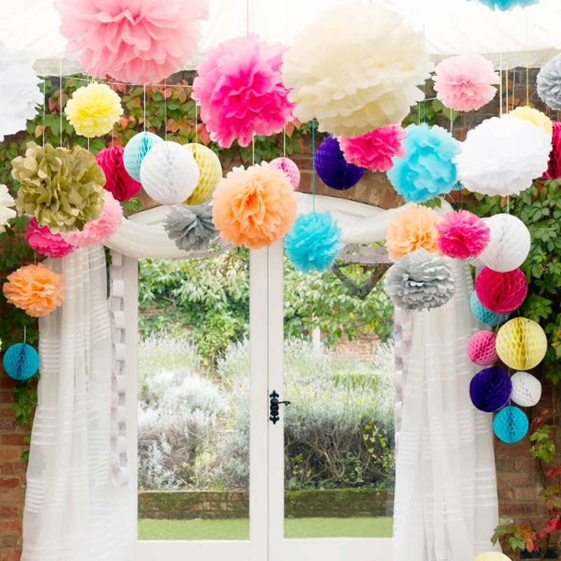 4-6-8-10-12-14-16inch Wedding Decorative Paper Pompoms Pom Poms Paper Lanterns Balls Party Home Decor Tissue Birthday Decoration