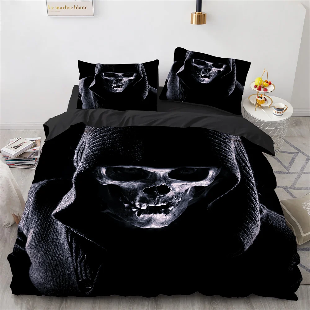 

Skull Bedding Set 3D Print Terror Skulls Pattern Ghost Smile King Queen Size for Halloween Decoration Kids Teens Men Duvet Cover
