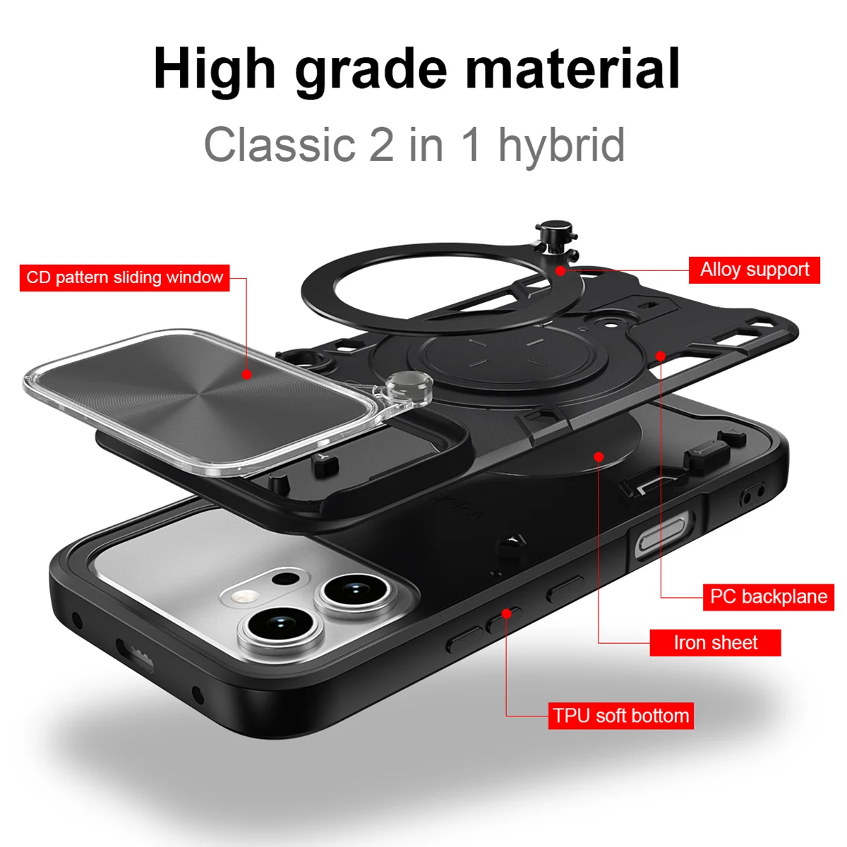Ultimate Slide Camera Lens Protection Phone Case with Magnetic Ring Holder - Shockproof & Stylish