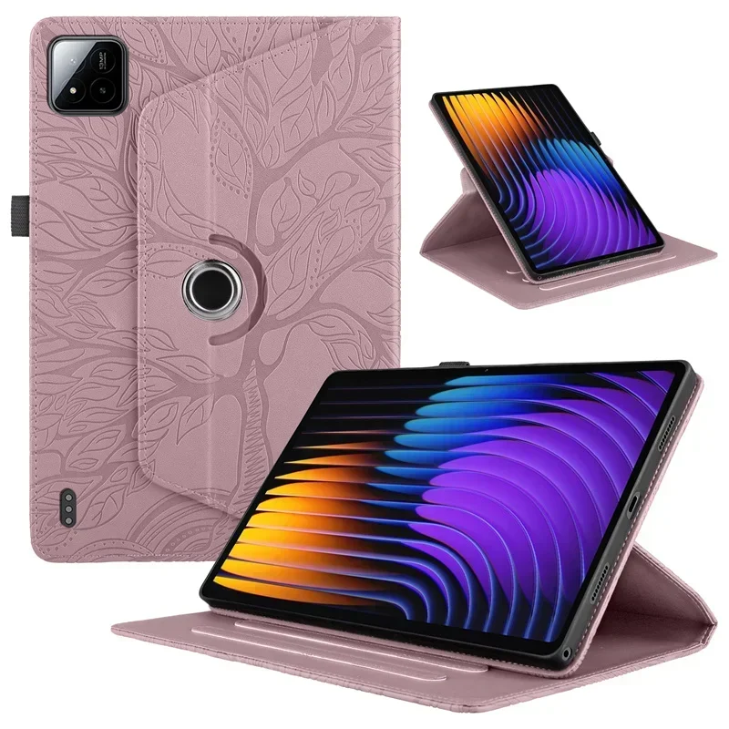 Premium PU Leather 360 Rotating Stand Cover with Embossed Tree Design