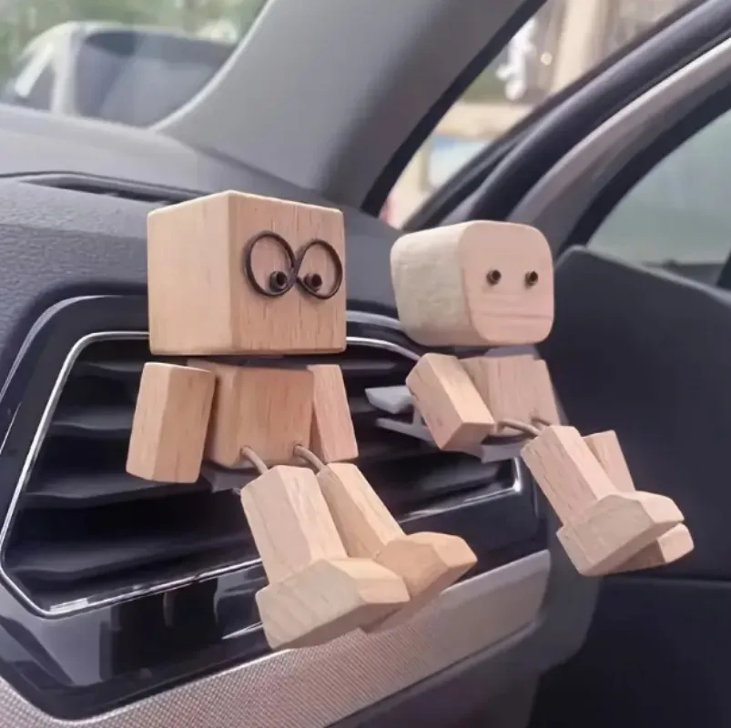 Shaking Wooden Man Figurine Handmade Shaking Feet Wooden Doll Car Dashboard Desktop Decoration Ornament Vehicle Interior Gift