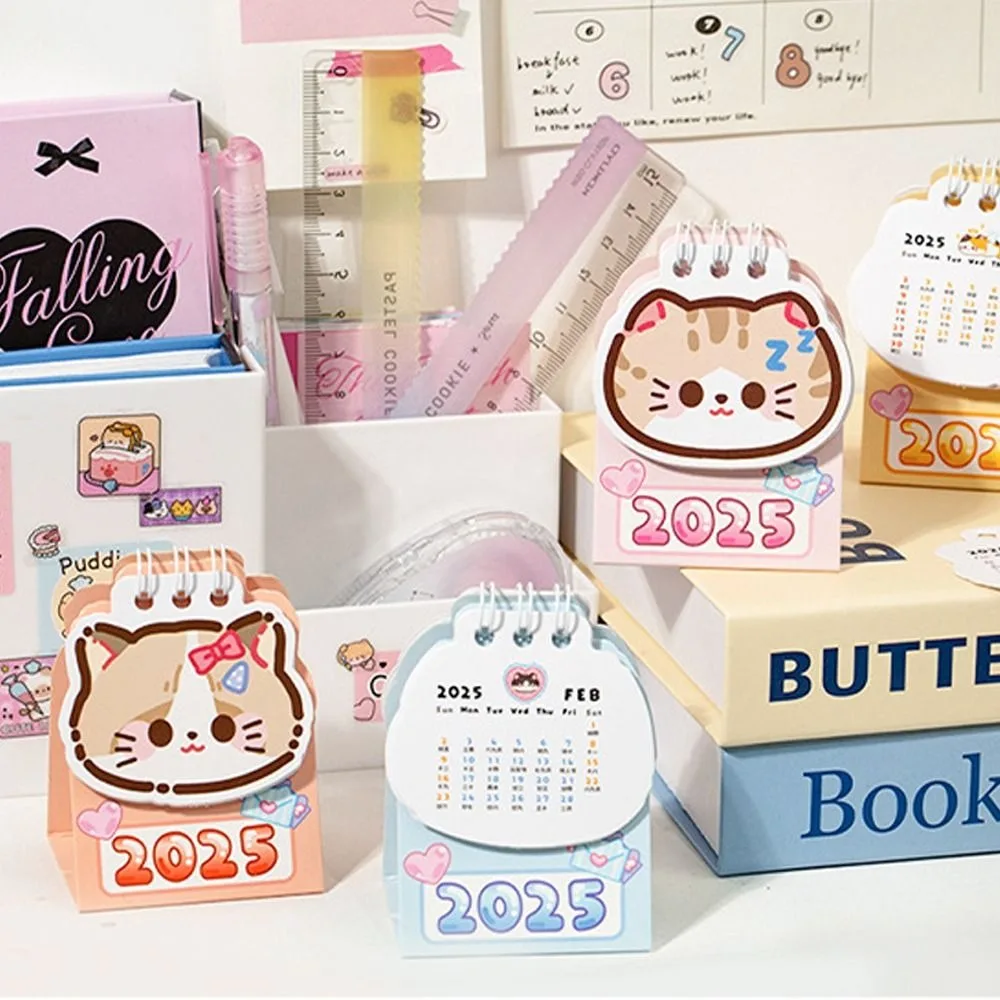 Desk Calendar Mini Portable Cute Cartoon Cat Shape Coil Planner To Do List Daily Organizer Office School Supplies