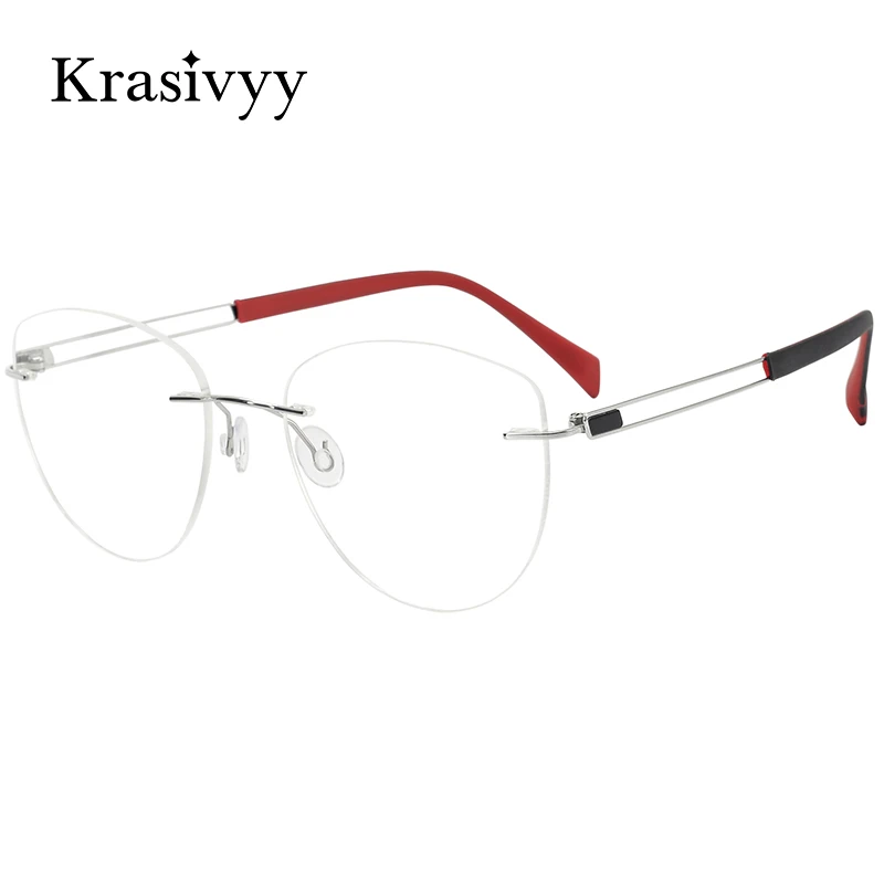 

Krasivyy Pure Titanium Rimless Glasses Frame Women Cat Eye Ultralight Prescription Eyeglasses Frameless Myopia Optical Eyewear