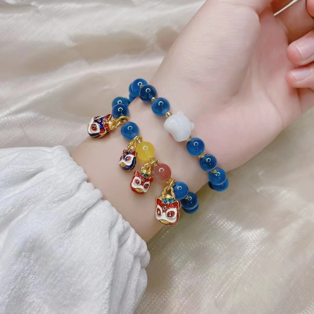 

AAAA Natural Sugar heart agate Double circle blue DIY handmade Beeswax Lucky crystal bracelets Jade grace Handring Fine Jewelry