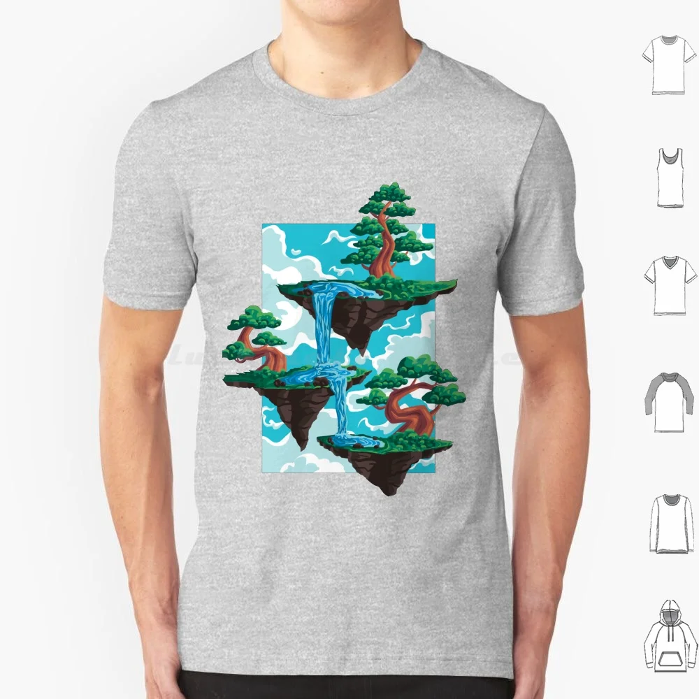 Camiseta de algodón con estampado de islas flotantes para hombres y mujeres