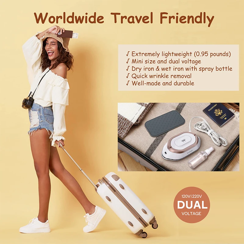 Handheld Mini Electric Dry Iron 120V/220V Dual-voltage 30S Heat Non-steam Garment Irons for Clothes Portable Lightweight Travel 5