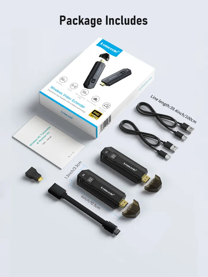 Lemorele Draadloze zender en ontvanger met 2 x 4400 mAh batterijen, 200 m FHD HDMI draadloze videotransmissieset, ondersteunt 1TX tot 4RX voor livestream en filmmaken