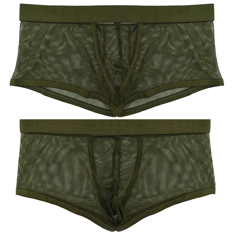 Men's Sexy Boxer Shorts See Through Mesh Underwear Transparent U Convex Trunks Breathable Silky Panties Ultra Thin Soft Hombre men underwear