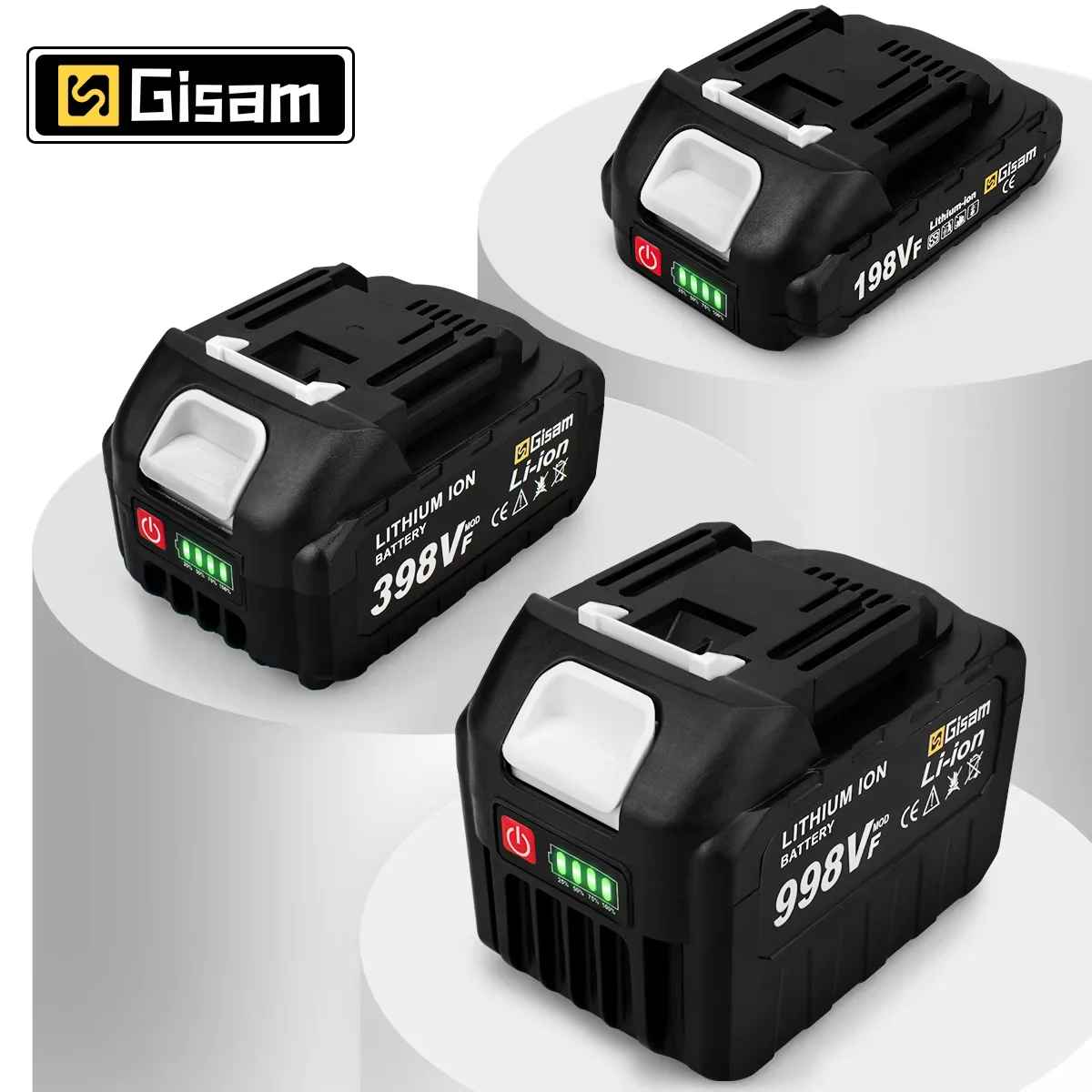 GISAM Bateria Recarregável 18V, íons de lítio 22500mAh e 15000mAh com indicador de carga, compatível com ferramentas elétricas Makita