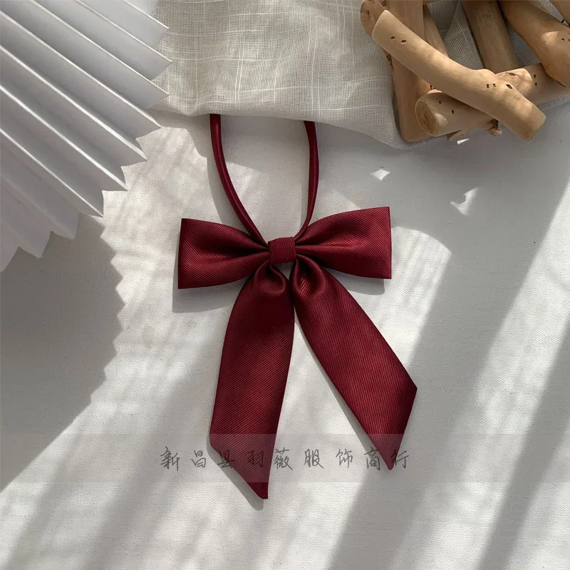 Women Girl Bow Tie Solid Twill Long Handle Sailor Uniform Accessories College Style Collar Flower