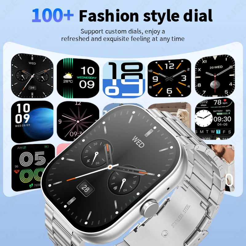 LIGE Men Smart Watch 2.01 inch Bluetooth Call Women Voice Assistant Heart Rate Monitor Sleep Tracker Smartwatch For Android IOS