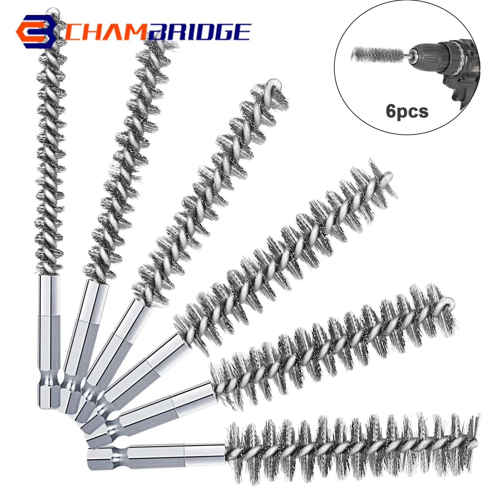 6pcsStainlessSteelWireBrushDrillCleaningBrushWithHexagonalHandleforElectricDrill