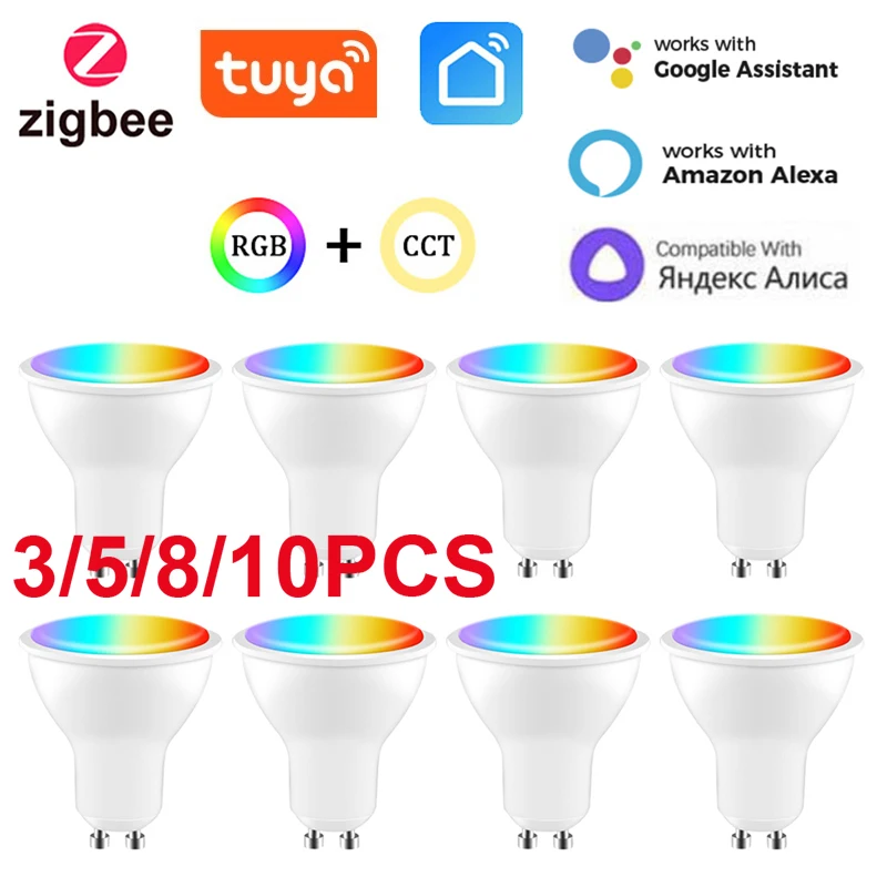Tuya Smart Zigbee Gu10 Faretto Lampadina Rgbcw Lampada Dimmerabile 5W Lampadina A Led Compatibile Alexa Google Home 37 Alice Smart Life