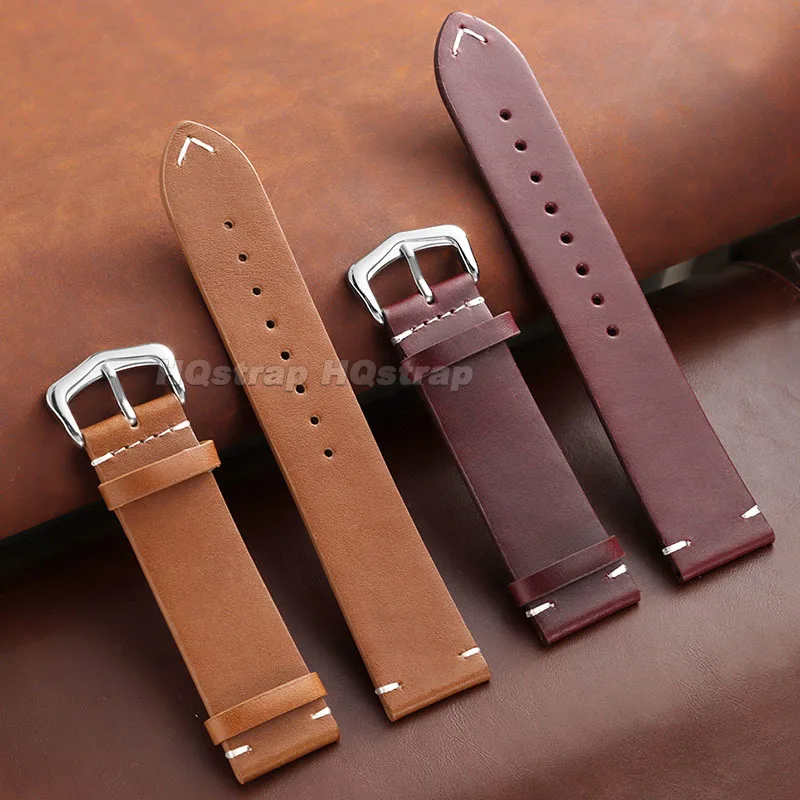 Deluxe Vintage Cowhide Leather Watch Band - Hand-Stitched Retro Style Strap