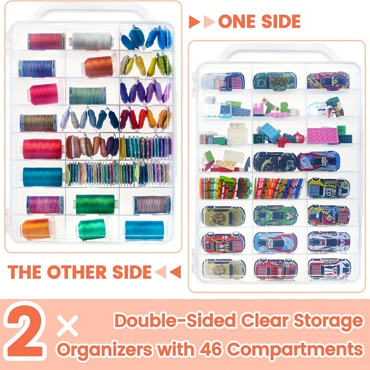 1pc double-sided storage box portable transparent storage box 46 compartments storing embroidery sewing thread sewing storage box sewing thread box