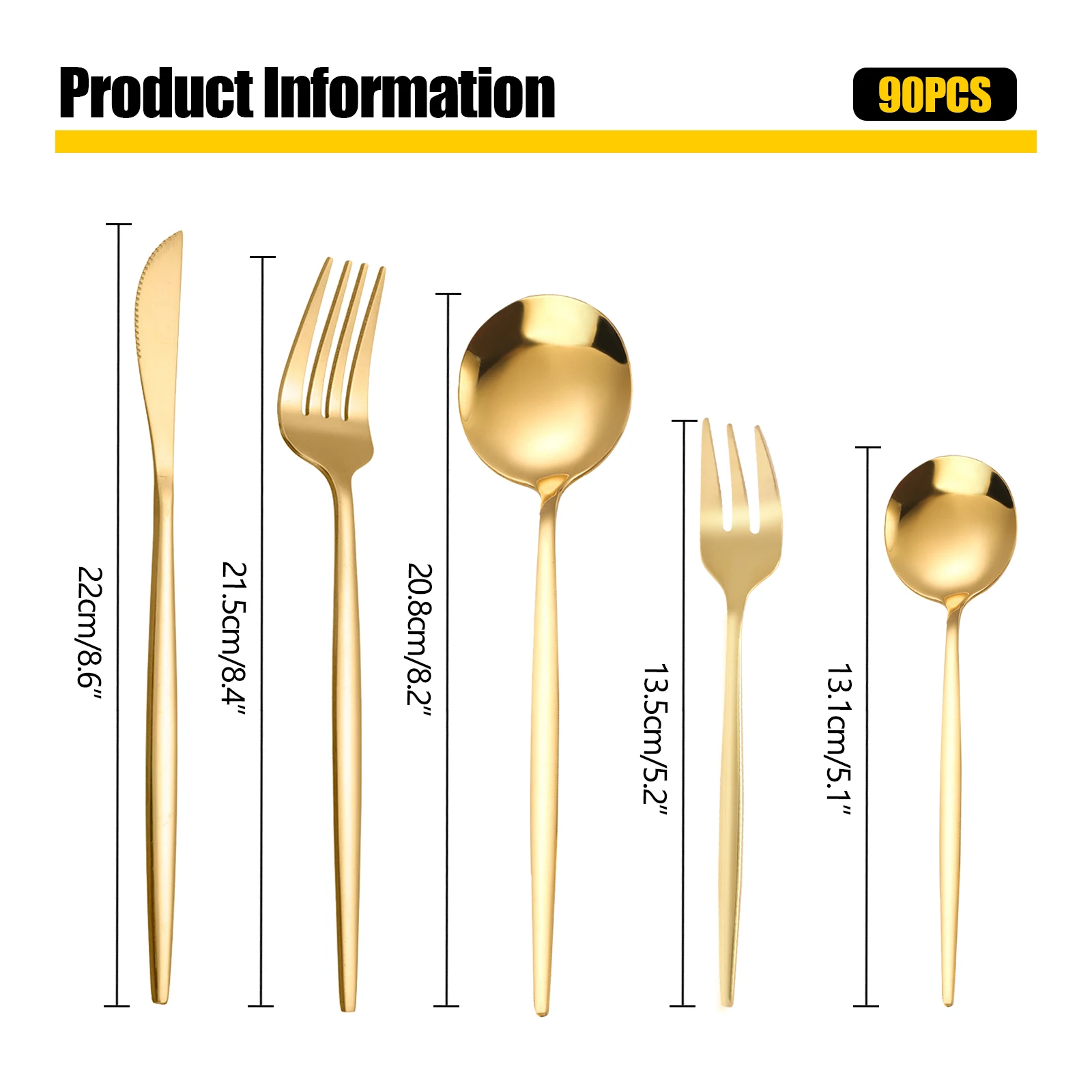 Gold Flatware Set Stainless Steel Silverware Utensil Kitchen Tableware Forks Knives Spoons Cutlery 90Pcs for Home Restaurant