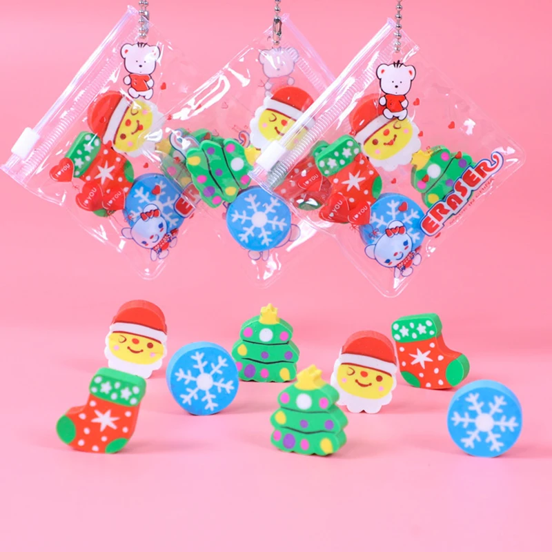

4pcs/bag Chrismats Mini Erasers Kawaii Rubber Pencil Eraser for Kids Correction Tool Korean Stationery School Office Supplies