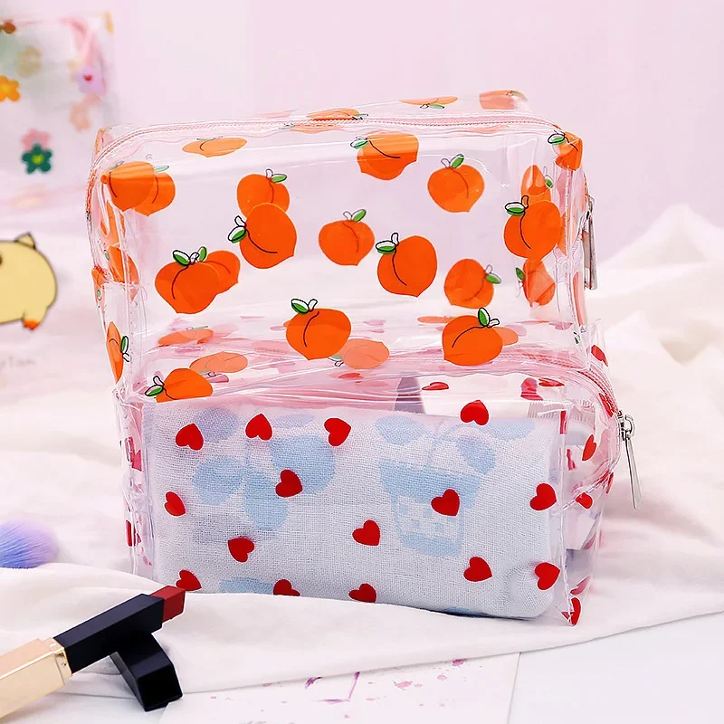 

Clear Makeup Bag Fashion Transparent Travel Portable Mini Wash Storage Bags Strawberry Flower Print Women Zipper Cosmetic Bag