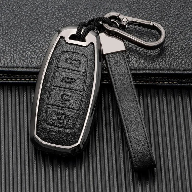 

Zine Alloy Smart Key Fob Cover Shell for Hyundai Ix25 I30 Ix35 Elantra Sonata Key Case 4 Button Leather Protecter Keychian