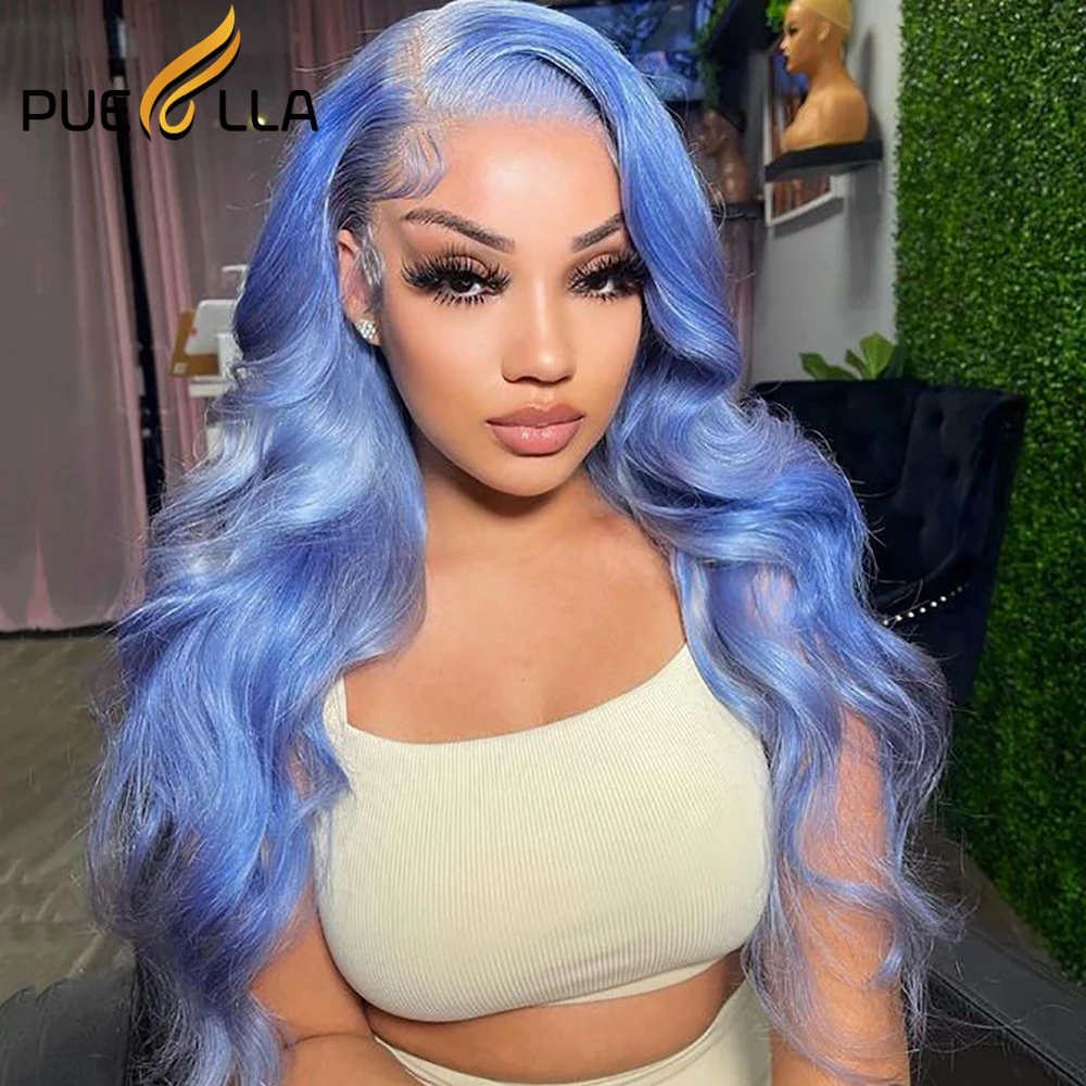 

Blue Colored Body Wave 13X4 Lace Front Wig Brazilian Human Hair Preplucked HD Transparent Loose Wave Lace Frontal Wigs For Women