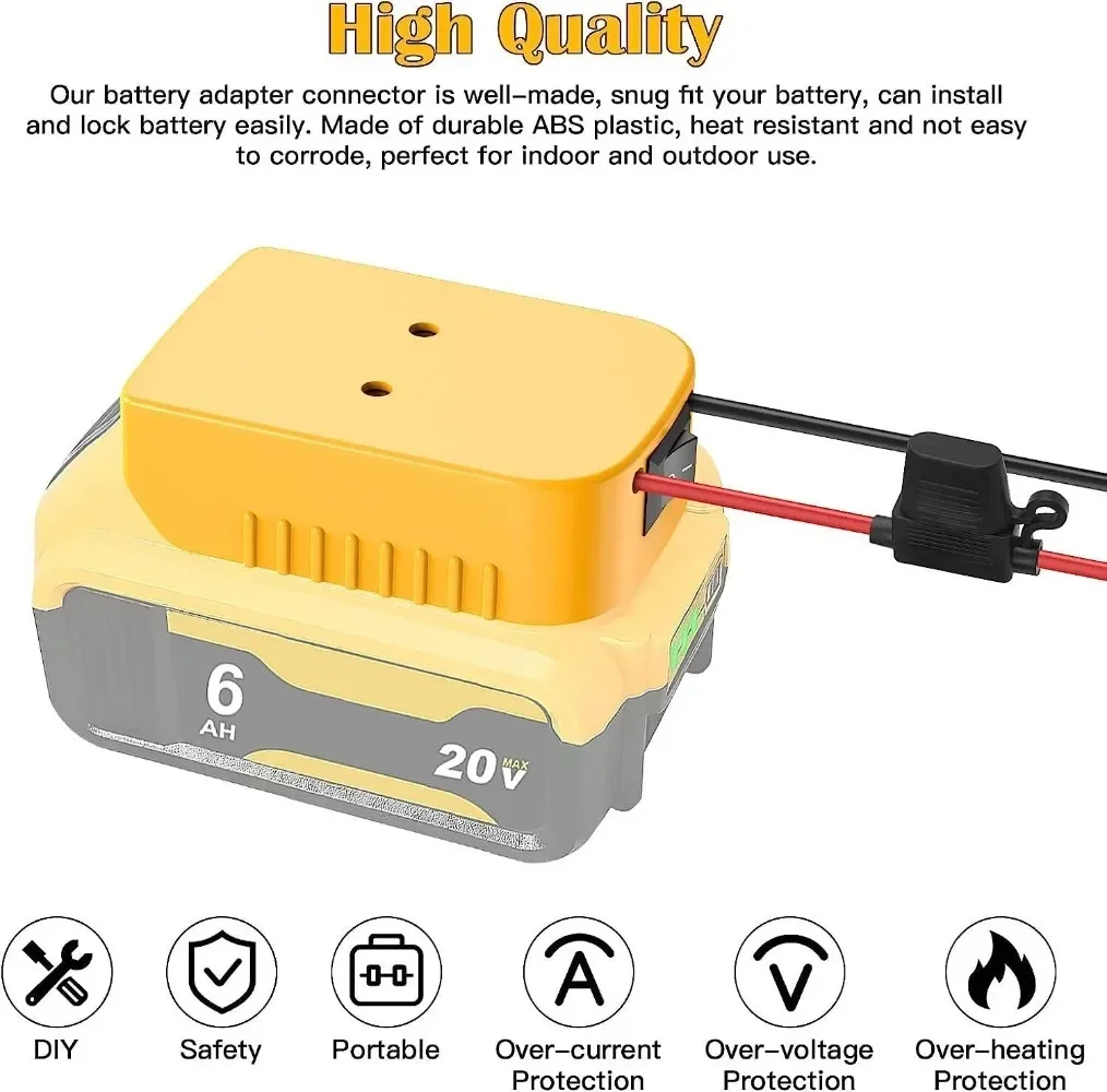 Power Wheels Adapter for Dewalt 20V Battery Adapter with Switch Fuse & Wire Terminals 12AWG Wire DIY Ride On Truck RC Car Toys images - 6