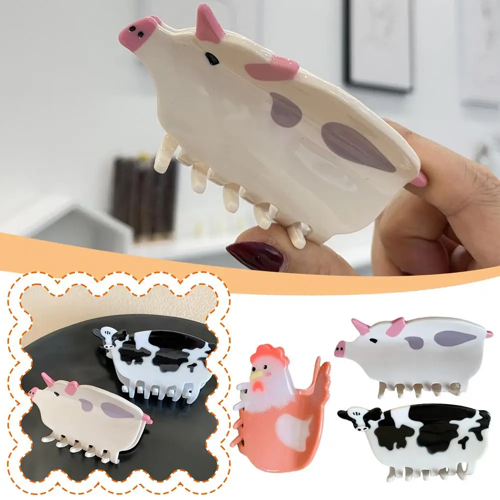 

INS Acetate Hair Clips Cow Chicken Piglet Animal Cute Hair Accessories Farm Dopamine Pastoral Style For Women Girls B0B9