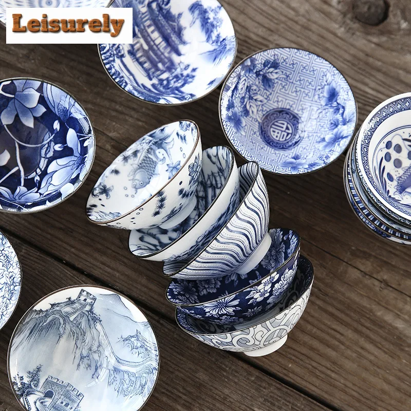 70ml Exquisite Blue and White Porcelain Tea Cups Hand-painted Master Cup Bamboo Hat Tea Bowl Guest Tasting Mugs Tea Accessories
