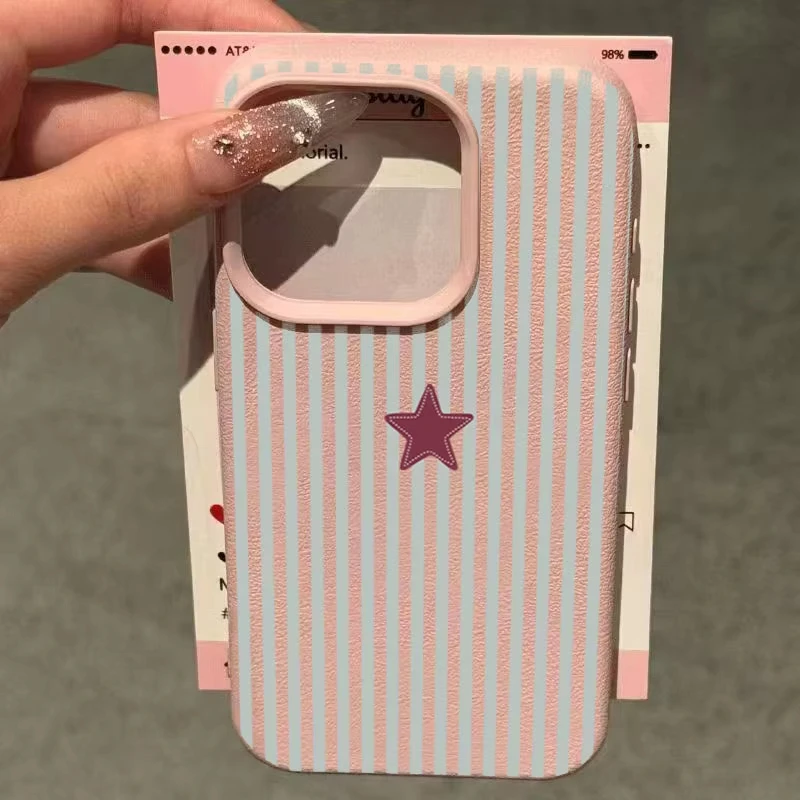 Blue Striped Star Lichee Pattern Phone Case Cover