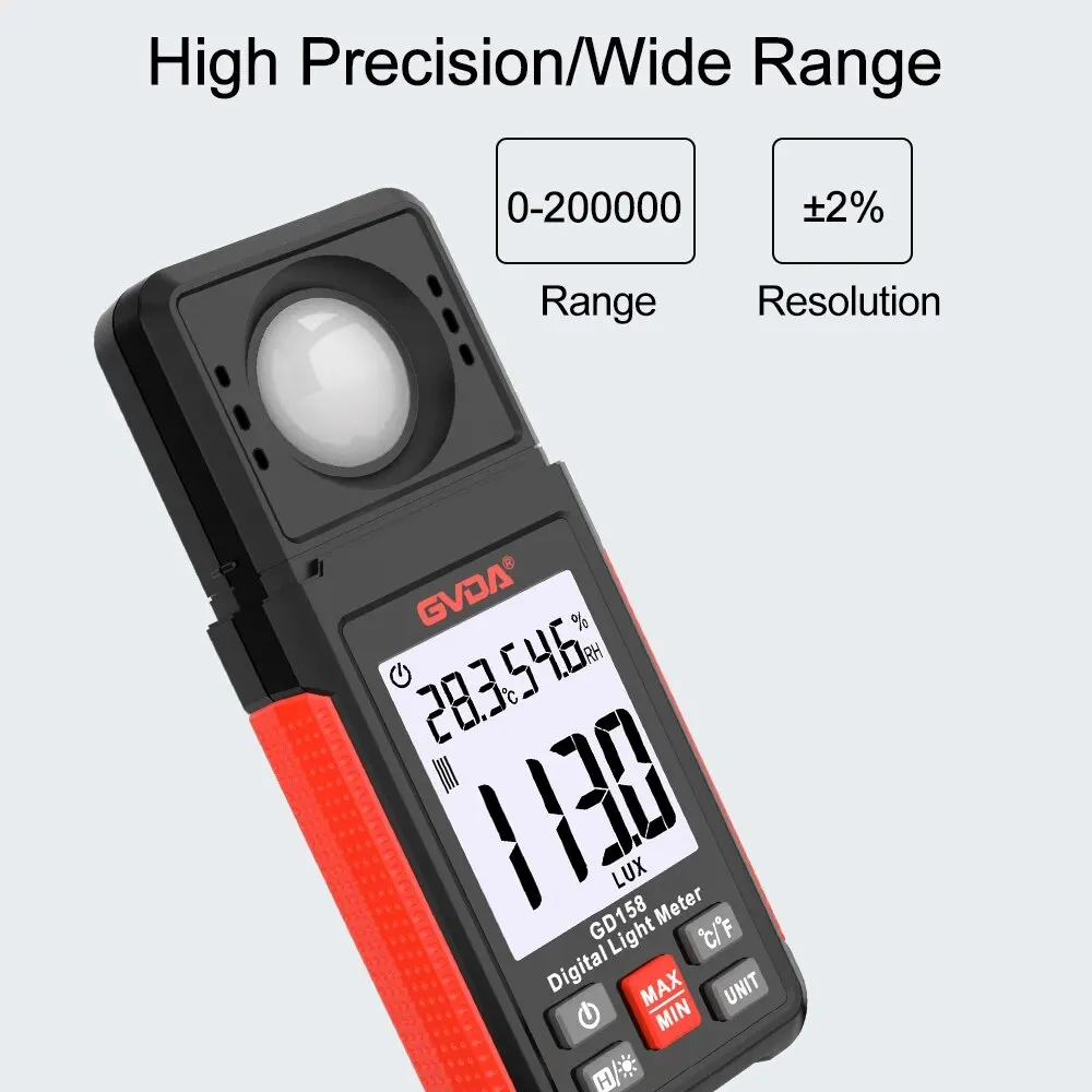 GVDA GD158 Light Meter 200000 Lux Digital Illuminance Meter