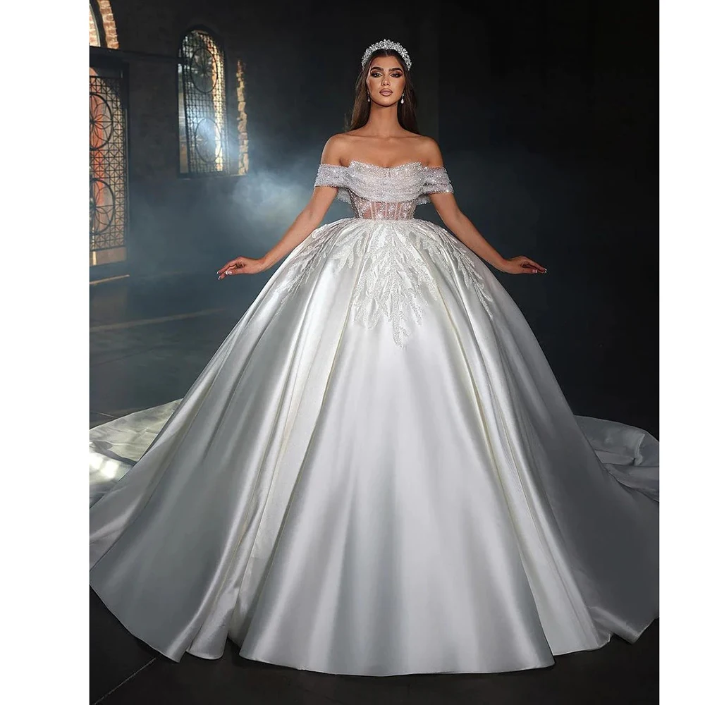 

Luxury Wedding Dress for Women Sleeveless Off the Shoulder Appliques Elegant Formal Occasion Royal Train Bridal Ball Gown 2024