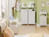 5 Drawers Dresser with Charging Station, Tall Night Stand with Open Shelf, Storage Tower with PVC & Fabric Drawer 5