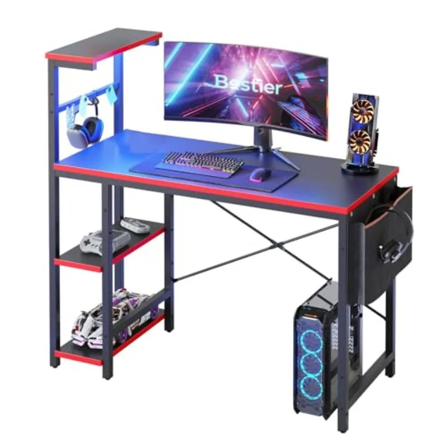 Gaming Desk with LED Lights 44 Inch PC Gamer Desk for Small Spaces ...