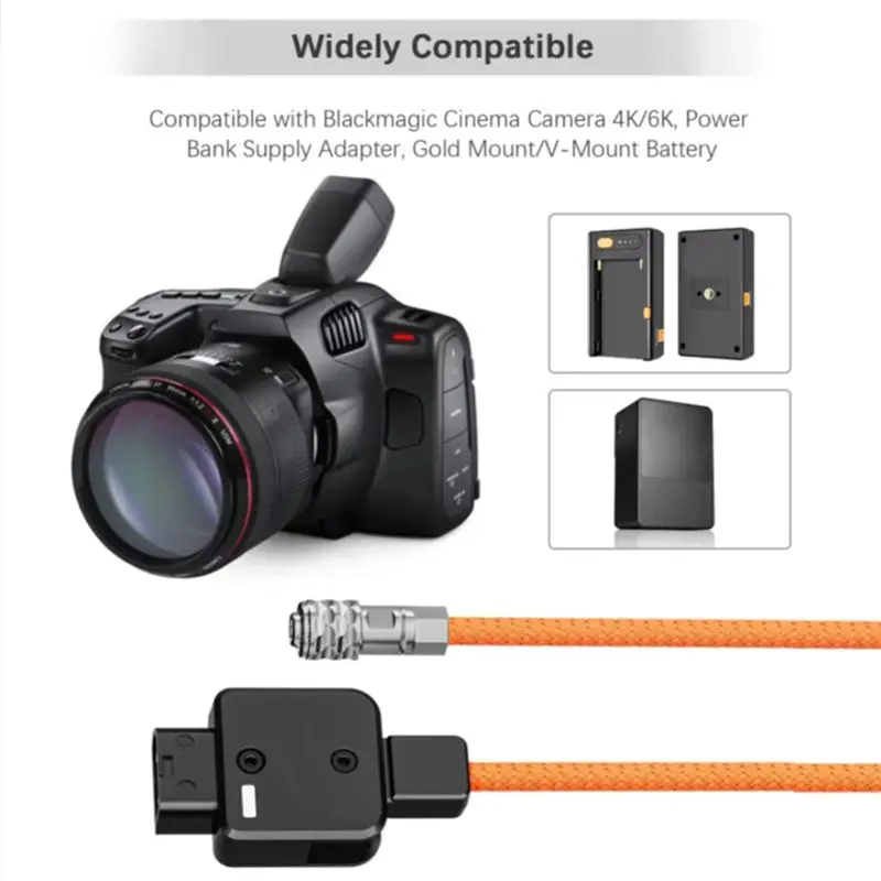신뢰할 수 있는 BMPCC 전원 어댑터?DT-BMD D-Tap-2핀 케이블, 60Cm 편조 와이어, 180 °   블랙매직 포켓 시네마 카메라용 회전 가능 액세서리