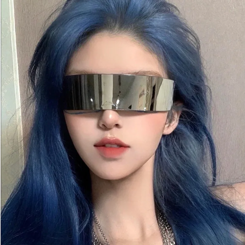Y2K Future Warrior Rimless Sunglasses One Piece Lens Wrap Around Cyber Punk Futuristic Men Women Hip Hop Party Sun_voghion.com