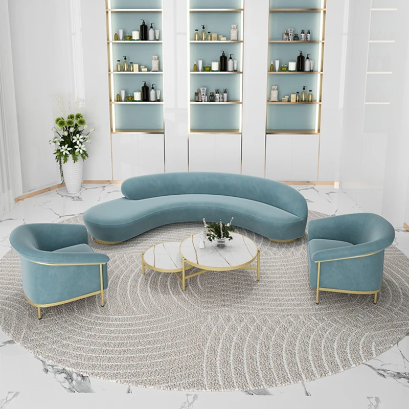 

Nordic Curved Sofa Internet Celebrity Living Room Arc Simple Modern Light Luxury Fabric Beauty Salon Sofa Rest Area Reception