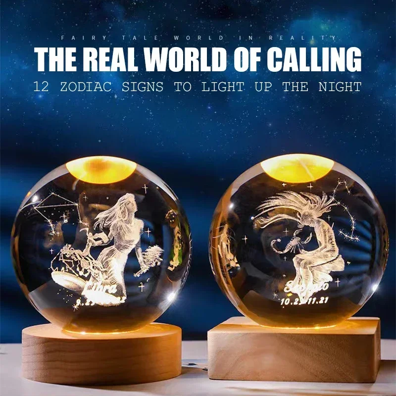 Deer Crystal Ball Ornament Crystal Ornaments Crystal Balls Crystal Ball Ornament 12 Constellation 3DGlass Craft Decoration Crystal Ball Laser Engraved Birthday Solar System Gift Wooden Base Home Desktop Decor