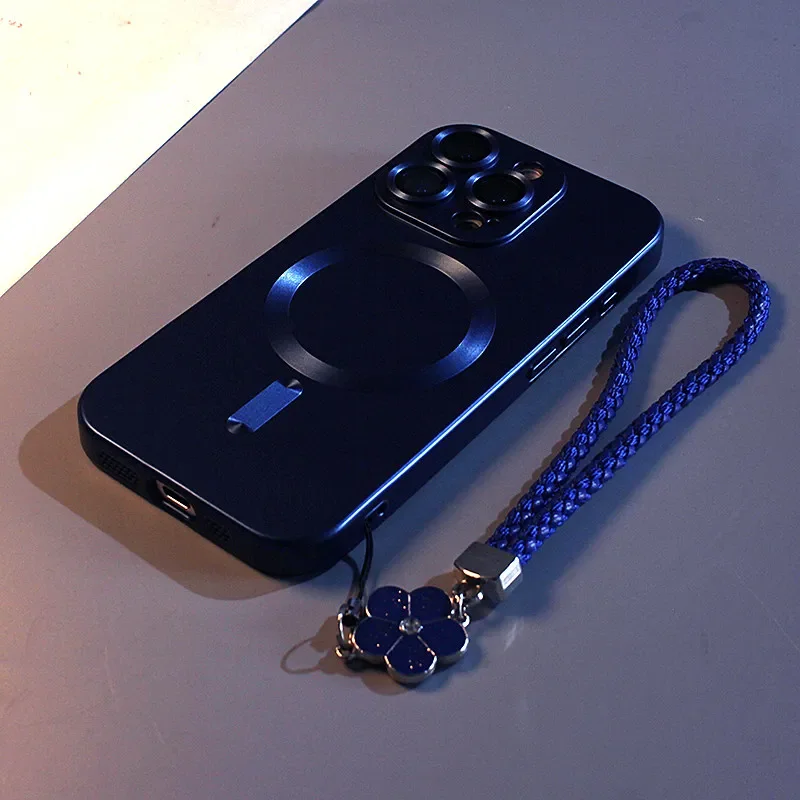 Luxury Matte Magnetic Wireless Charging Case with Strap - Soft TPU Cover