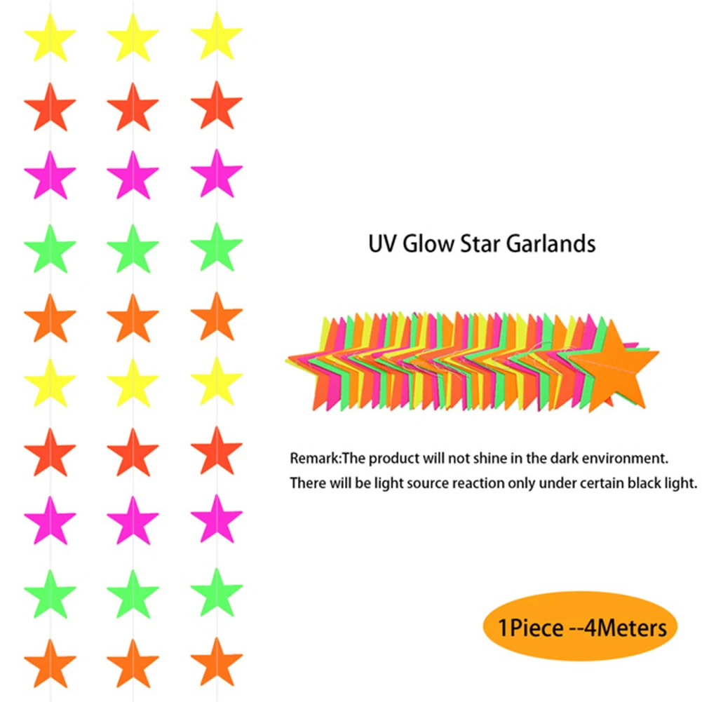 Neon Fluorescent Garland Round Stars Blacklight Glow Party Decor Happy Birthday Banner Baby Shower Supplies Wedding Decoration For paper garland birthday banner paper birthday banner party decorations