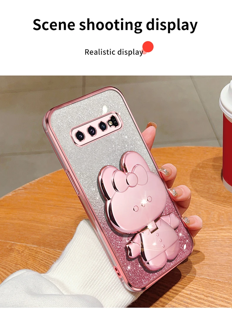 Étui de support de miroir de maquillage de lapin à paillettes pour Samsung Galaxy Note 20 Ultra Plus S10Plus S10 plus S 10 Soft Cover_voghion.com