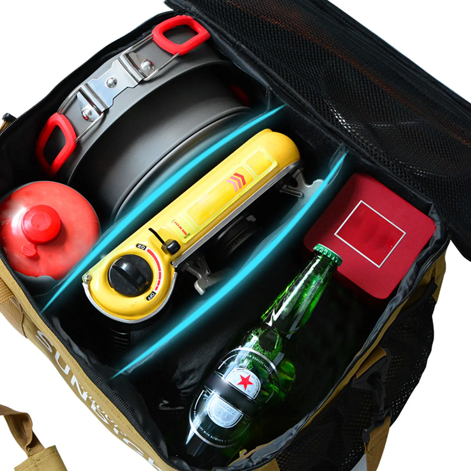SUNDICK Outdoor Picnic Bag Handheld Waterproof Leakproof Camping Picnic BBQ Travel Partition Net Large Beach Office Bag Tools storage bag lunch bag lunch cooler bag cooler bag