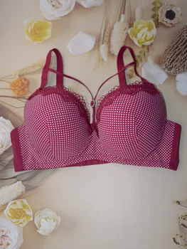 Diana Rose Sexy gathered support with underwire women's underwear polka dot print thin mold cup D cup bra 1