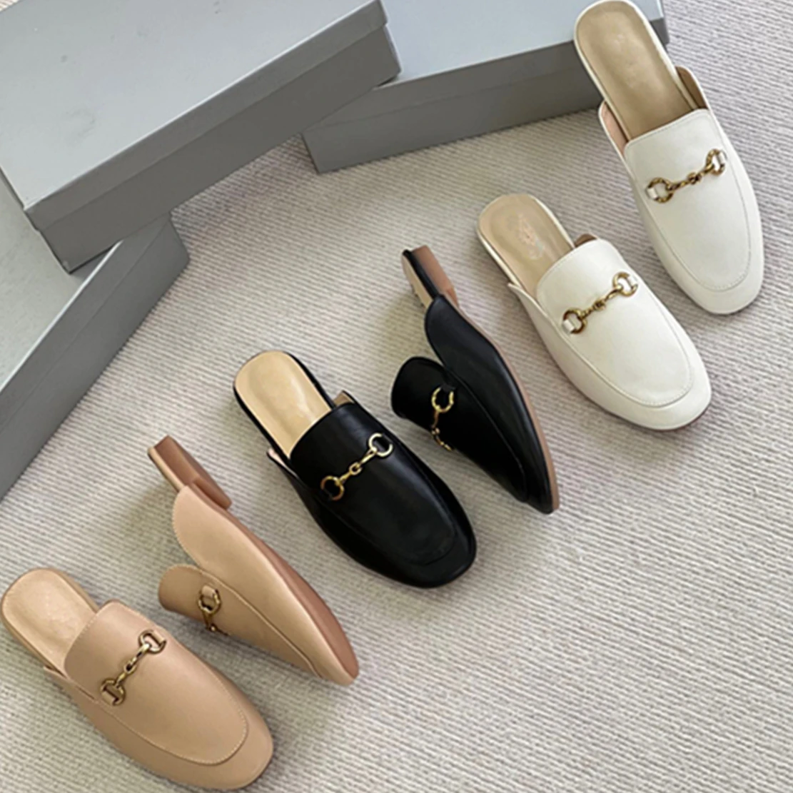 

Maxdutti 2023 Autumn New Shoes Office Ladies French Fashion Loafers Women Mules Flat Shoes Commuter Casual Genuine Leather